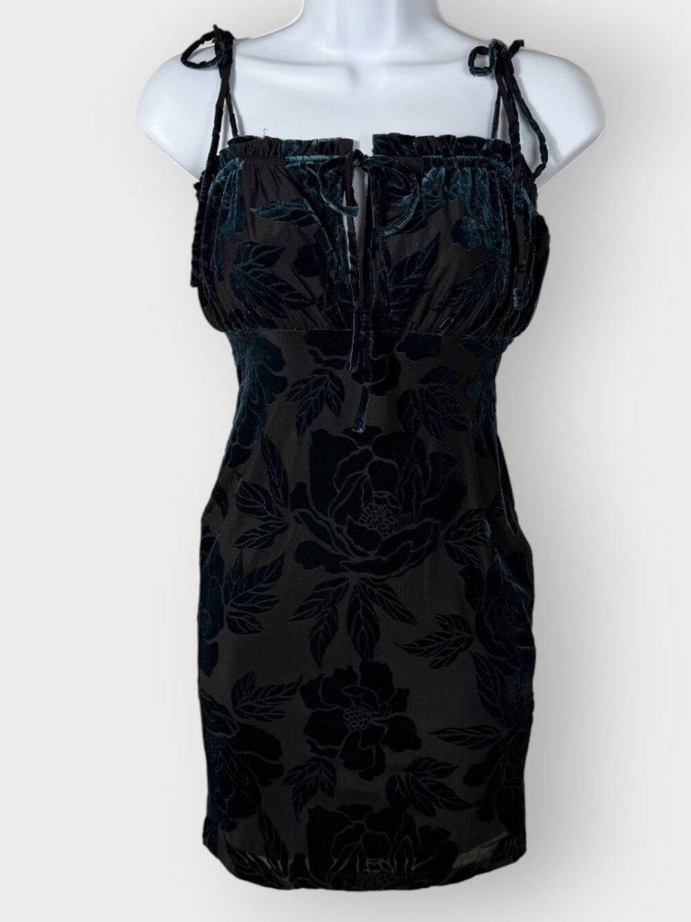 NWT Forever 21 Burnout Velvet Dress S Black Teal Babydoll Whimsigoth Clubbing